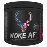 Bucked Up Woke AF Pre-Workout, Rocket Pop flavor, energy boost, 333mg caffeine, 20 servings, dietary supplement.
