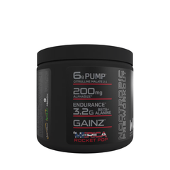 Bucked Up Woke AF Pre-Workout Powder container with Rocket Pop flavor, featuring 333mg caffeine for enhanced energy.