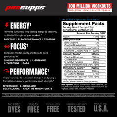Mr. Hyde Pre Workout Powder Blue Razz 14.7 oz