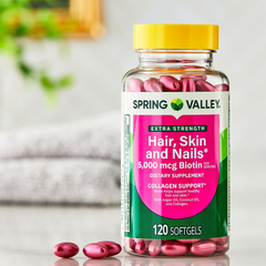 Spring Valley Extra Strength Hair Skin & Nails Collagen Support Softgels, 5000 Mcg Biotin, 120 Count