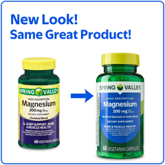 Spring Valley Magnesium Sleep Support Bone & Joint Health Dietary Supplement Vegetarian Capsules, 200 mg, 60 Count