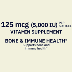 Spring Valley Extra Strength Vitamin D3 Softgels, 125 mcg (5000 IU), 250 Count, Supplement for Bone and Immune Health