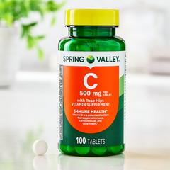 Spring Valley Vitamin C with Rose Hips, 500 mg, 100 Count, Dietary Supplement Tablets for Immune Health