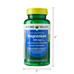 Spring Valley Magnesium Sleep Support Bone & Joint Health Dietary Supplement Vegetarian Capsules, 200 mg, 60 Count