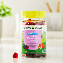 Spring Valley Zero Sugar Kids Melatonin Sleep Support Dietary Supplement Gummies, Blackberry and Raspberry, 1 mg, 60 Count