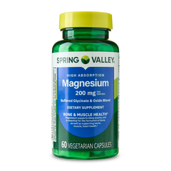 Spring Valley Magnesium Sleep Support Bone & Joint Health Dietary Supplement Vegetarian Capsules, 200 mg, 60 Count