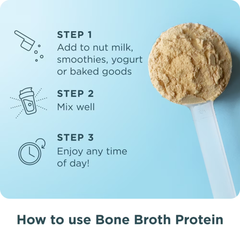 Step-by-step guide on how to use bone broth protein powder in meals or drinks.