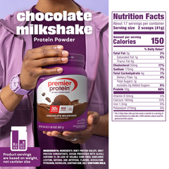 Premier Protein 100% Whey Protein Powder, Chocolate Milkshake, 30g Protein, 24.5 oz, 1.5 lb