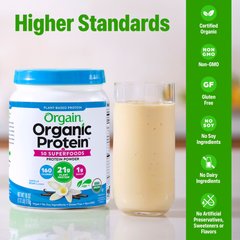 Orgain Organic Vegan 21g Protein + 50 Superfoods Powder, Plant Based Shake Drink, Vanilla Bean 1.12lb