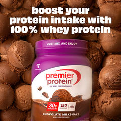 Premier Protein 100% Whey Protein Powder, Chocolate Milkshake, 30g Protein, 24.5 oz, 1.5 lb