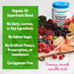Orgain Organic Vegan 21g Protein + 50 Superfoods Powder, Plant Based Shake Drink, Vanilla Bean 1.12lb