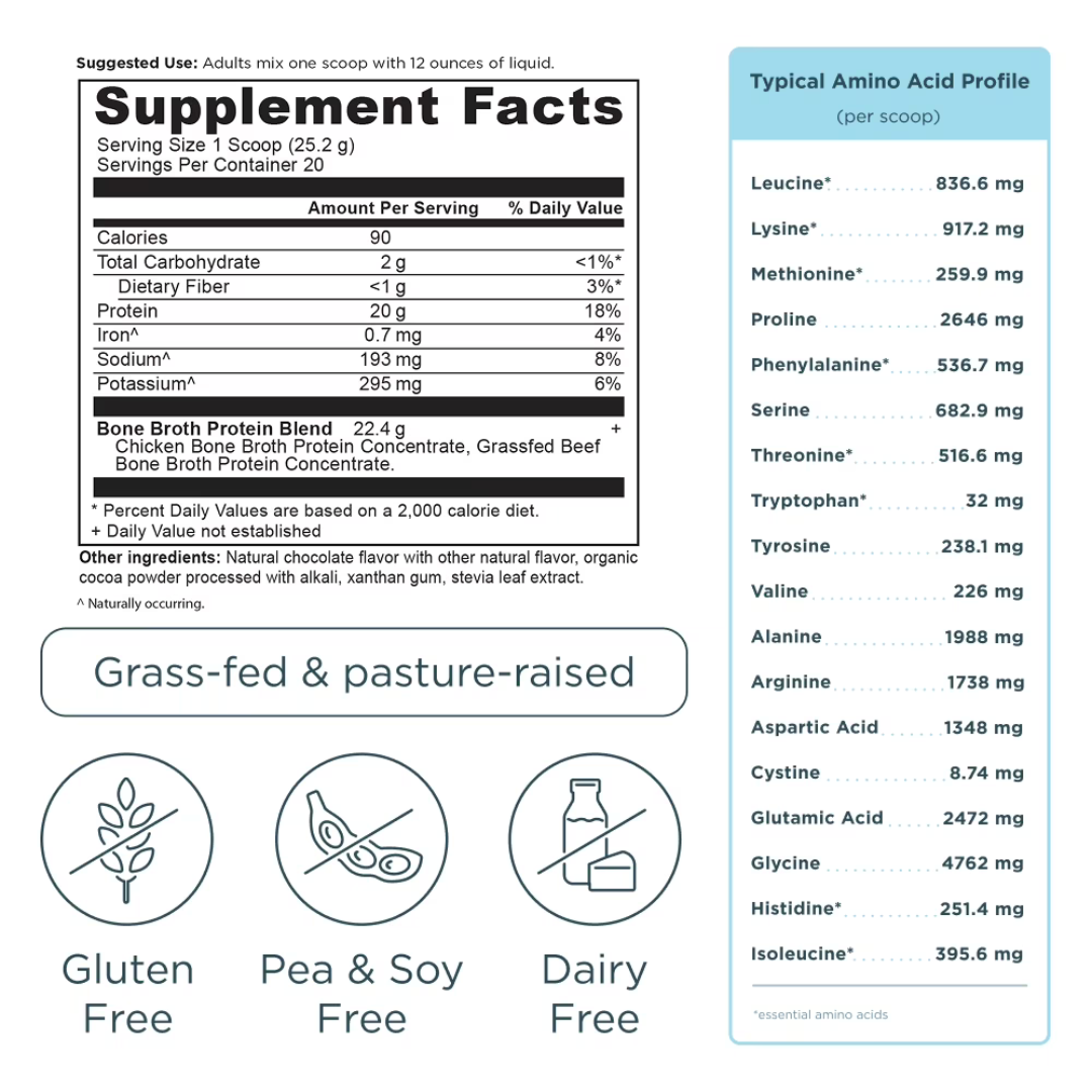 Ancient Nutrition Grass Fed, Cage Free, Bone Broth Protein Powder, 20g Protein, Hydrolyzed Collagen Peptides, Keto & Paleo Friendly, Supports Joint, Gut Health, Chocolate, 20 Servings