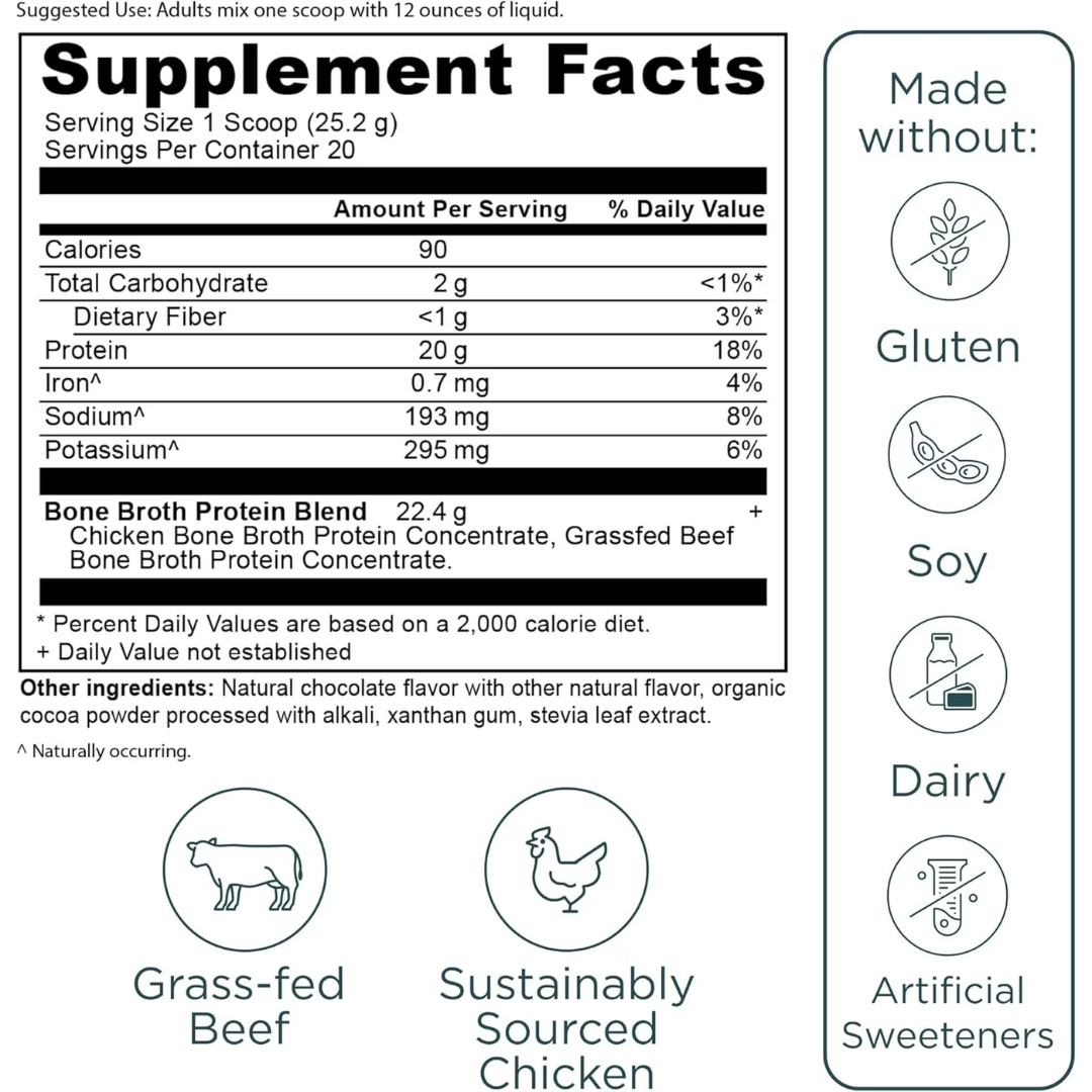 Ancient Nutrition Grass Fed, Cage Free, Bone Broth Protein Powder, 20g Protein, Hydrolyzed Collagen Peptides, Keto & Paleo Friendly, Supports Joint, Gut Health, Chocolate, 20 Servings