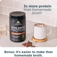 Ancient Nutrition Grass Fed, Cage Free, Bone Broth Protein Powder, 20g Protein, Hydrolyzed Collagen Peptides, Keto & Paleo Friendly, Supports Joint, Gut Health, Chocolate, 20 Servings