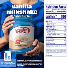 Premier Protein 100% Whey Protein Powder, Vanilla Milkshake, 30g Protein, 23.3 oz, 1.7 lb